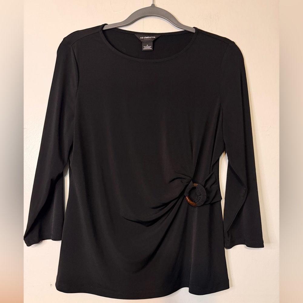 Liz Claiborne Black Blouse with Side Ring Detail